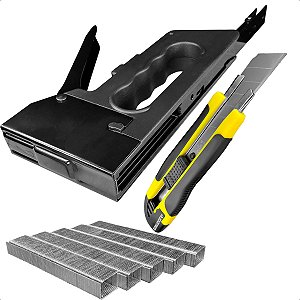 Grampeador Tapeceiro Alta Pressão Grampo 6mm E Kit Estilete