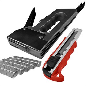 Grampeador de Tapeceiro Manual Com Grampo 8mm e Estilete