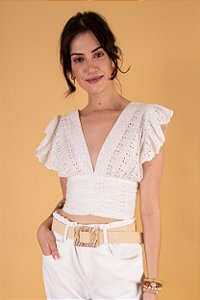 Top Cropped Laise Alice Off White