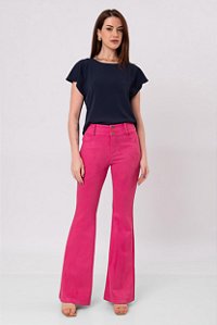 ALL SIDE CALÇA FLARE SUEDE ROSA LARISSA - All Side Store - Moda