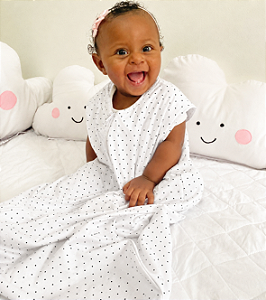 Saco para bebê dormir em malha 100% algodão branco bolinhas (verão)
