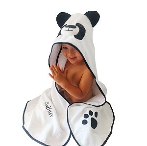 Toalha de banho com capuz urso panda para bebê 100% algodão