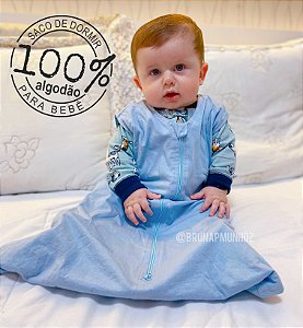 Saco para bebê dormir malha 100% algodão azul (verão)