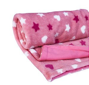 Manta Cobertor Dupla Face para Bebê Rosa Corações