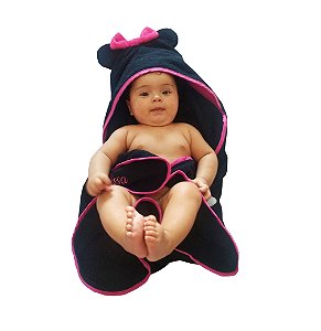 Toalha de banho para bebê com capuz Minnie em atoalhado 100% algodão