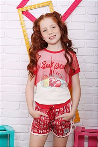 Conjunto infantil Petit Cherie verão blusa tule short vermelho