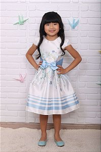Vestido de festa infantil Petit Cherie jardim encantado floral azul