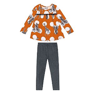 Conjunto infantil Nanai inverno blusa bichos legging laranja