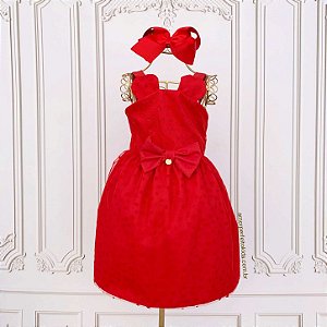 Vestido de festa infantil Minnie em tule vermelho Mon Sucré Tamanho 1