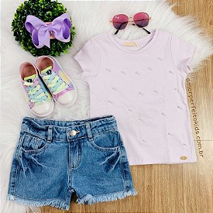 Blusinha infantil Petit Cherie com pérolas lilás