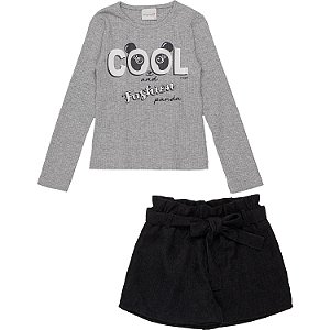 Conjunto infantil Momi inverno blusa panda e shorts veludo preto