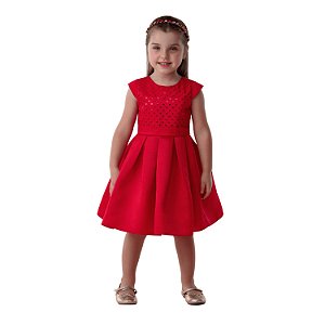 Vestido infantil de festa Petit Cherie vermelho paetê 01 ao 04