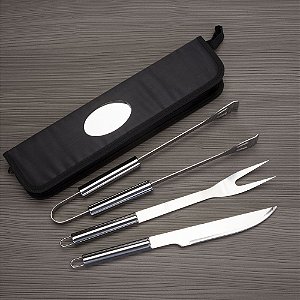 KIT CHURRASCO EM AÇO INOX COM 3 PEÇAS