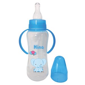 Mamadeira Nina Anatômica com Alça 240ml Convencional - Azul