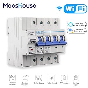Interruptor inteligente para automação residencial proteção conta sobrecarga/ curto circuito com controle de voz amazona/ alexa 4p e wifi
