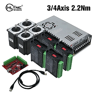 Kit Controlador CNC Nema 23 2.2Nm, 3 ou 4 Eixos, Fonte 350W, Mach3, TB6600/DM542/DM556