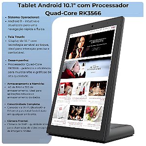 Quiosques Interativos para Bares, Restaurantes e Hotéis: Tablet Android 11 com Tela Touch de 10.1", NFC e 4G + 32GB