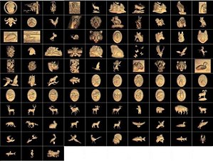 Modelo STL para cnc para escultura em relevo artcam 3d vectric aspire (pacote com103 peças) Animais