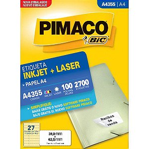 Etiqueta Pimaco A4355/100 Folhas - Inkjet+Laser