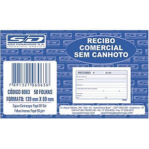 Recibo Comercial s/ Canhoto com 50 folhas - São Domingos 6063-2