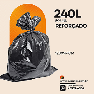 Saco de Lixo Preto 240L c/50 Reforçado