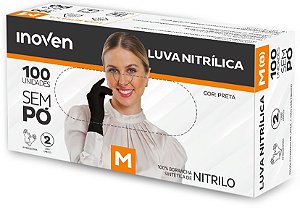 Luva Nitrílica s/ Pó Preta Inoven CA 45345 Tamanho M