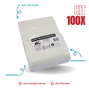 100 Pacotes Papel Toalha Interfolhas Leveza 100% Celulose Virgem 18x20cm 1000 Folhas