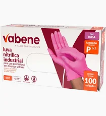 Luva Nitrílica s/ Pó Rosa c/ 100 Vabene P