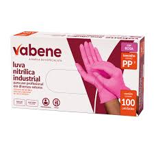 Luva Nitrílica s/ Pó Rosa c/ 100 Vabene PP