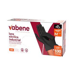 Luva Nitrílica Preta Sem Pó Vabene M - Caixa Fechada c/10 CX