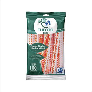 Canudo Biodegradável Flexível Embalado Individualmente Theoto - Pacote c/ 100 Un - Ref.: 75083
