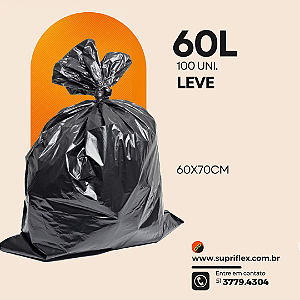 Saco de Lixo Preto 60L c/100 Leve