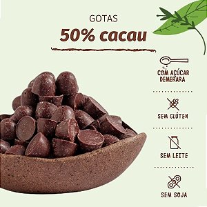 GOTAS de chocolate 50% CACAU meio amargo 1 KG - Sem glúten, leite e soja