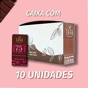 Chocolate com AÇÚCAR DE COCO 75% cacau - CAIXA COM 10 UNIDADES 25g