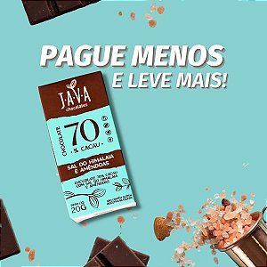 Chocolate 70% Cacau com SAL do HIMALAIA e Amêndoas - CAIXA COM 10 UNIDADES 20g - NOVO PESO