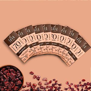 Chocolate funcional 70% Cacau com CRANBERRY - CAIXA COM 10 UNIDADES 20g - NOVO PESO