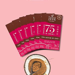 Chocolate com AÇÚCAR DE COCO - 75% cacau - CAIXA COM 6 UNIDADES 65G - NOVO PESO