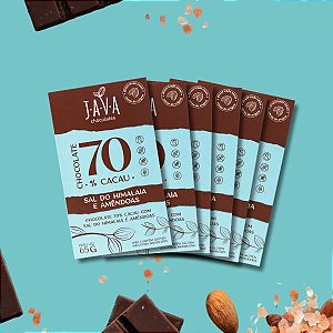 Chocolate com SAL DO HIMALAIA e Amêndoas 70% cacau - CAIXA COM 6 UNIDADES 65G - NOVO PESO