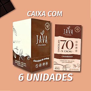 Chocolate 70% Cacau  com CRANBERRY - Caixa com 6 unidades 80g