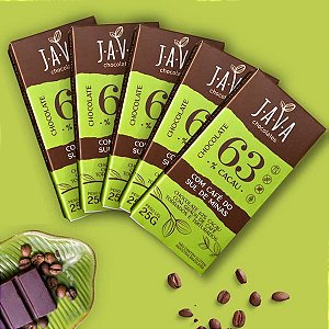 Chocolate com CAFÉ - 63% Cacau + Café do Sul de Minas - 5 un. de 25g