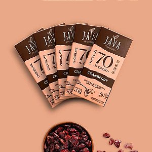 Chocolate funcional 70% Cacau com CRANBERRY - PACK com 5 tabletes de 20g (mini chocolates) - NOVO PESO