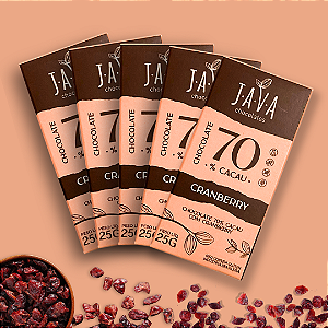 Chocolate funcional 70% Cacau com CRANBERRY - PACK com 5 tabletes de 25g (mini chocolates)