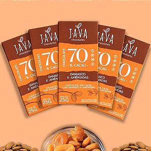 Chocolate 70% Cacau com DAMASCO e Amêndoas -PACK 5 tabletes de 25g