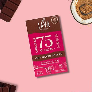 Chocolate com AÇÚCAR DE COCO - 75% cacau - 1 tablete de 65g - NOVO PESO