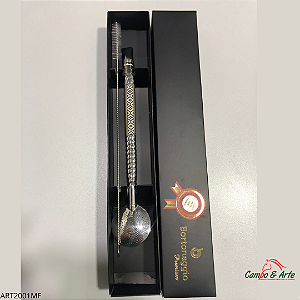 Bomba de Chimarrão Aço Inox 1000 Furos com faixa pampa