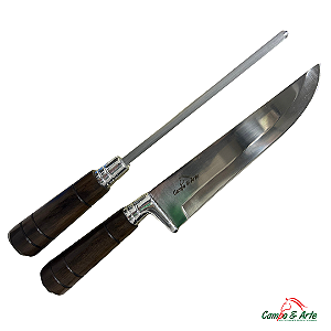 CONJ FACA E CHAIRA CABO DE MADEIRA