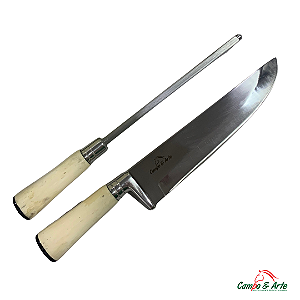 CONJ FACA E CHAIRA CABO DE OSSO