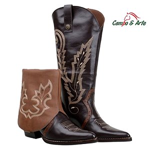 Bota Feminina Cano Alto Bordada Marrom