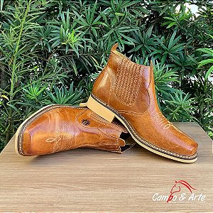 Botina em Couro Western Mostarda
