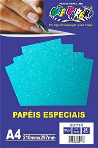 Papel Glitter A4 180g/m² 5 Folhas Azul Neon Off Paper